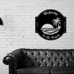 Last name sign, Beach House Sign,  Personalized Sign, Name and Palm Trees, Palm Tree Sign, Beach Decor, Front door, Tropical Patio Pool Sign