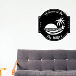 Last name sign, Beach House Sign,  Personalized Sign, Name and Palm Trees, Palm Tree Sign, Beach Decor, Front door, Tropical Patio Pool Sign