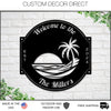 Last name sign, Beach House Sign,  Personalized Sign, Name and Palm Trees, Palm Tree Sign, Beach Decor, Front door, Tropical Patio Pool Sign