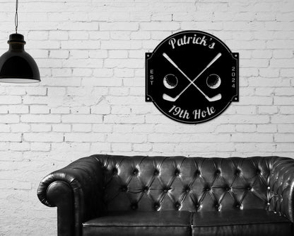 Golf Sign, 19th Hole Sign for him, Personalized Golf Sign, Personalized Golf Decor, Golf Wall Art, Metal Sign, Gift for Dad, Bar Sign, Golf