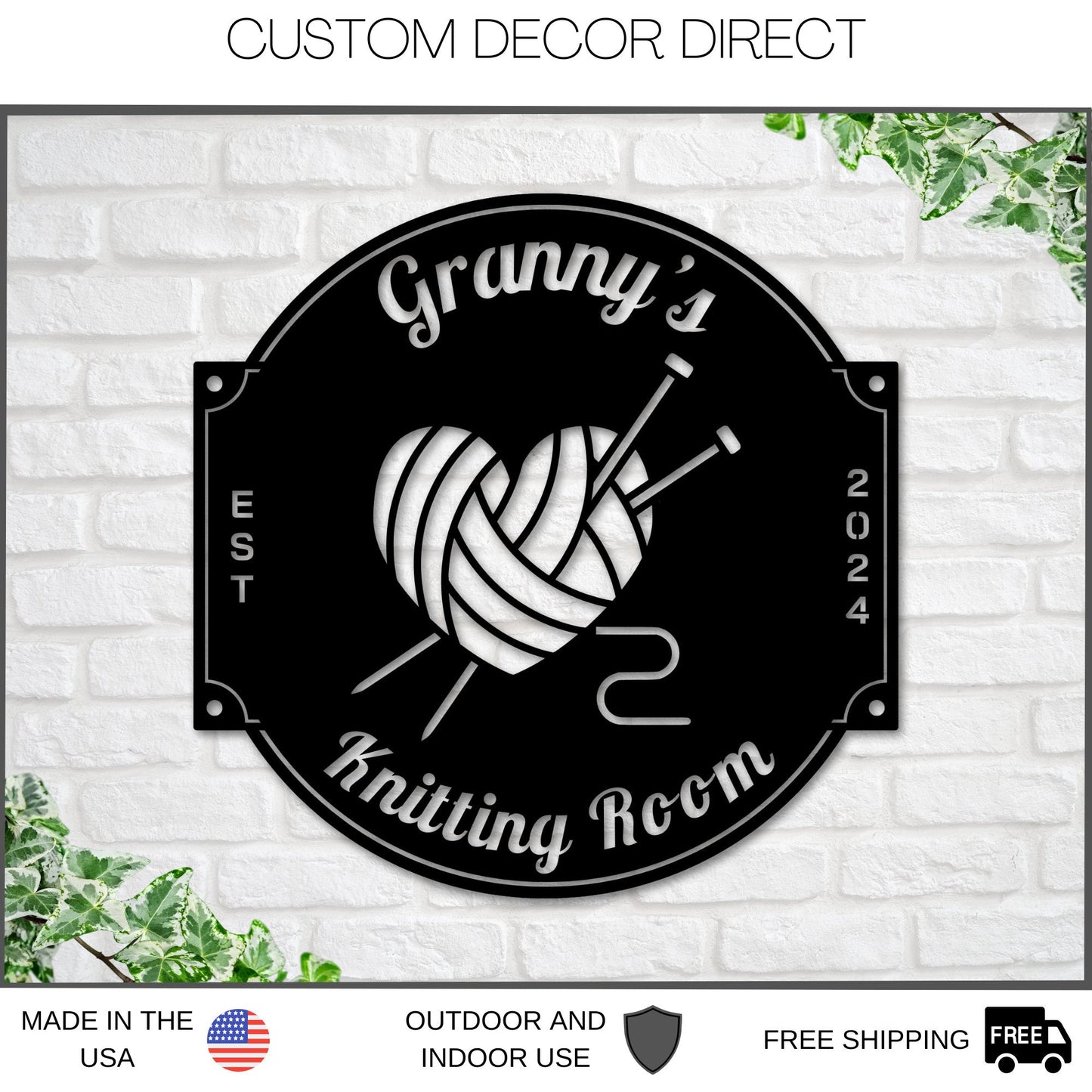Knitting Sign, Custom Knitting Room Sign, Personalized, Metal Knitting Hobby Sign, Mom Grandma Hobby Gift, Knitting Decor, Knitting Lover