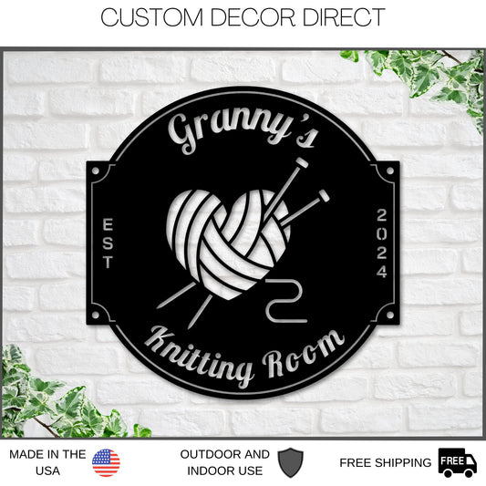 Knitting Sign, Custom Knitting Room Sign, Personalized, Metal Knitting Hobby Sign, Mom Grandma Hobby Gift, Knitting Decor, Knitting Lover