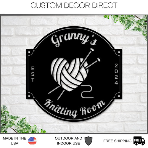 Knitting Sign, Custom Knitting Room Sign, Personalized, Metal Knitting Hobby Sign, Mom Grandma Hobby Gift, Knitting Decor, Knitting Lover