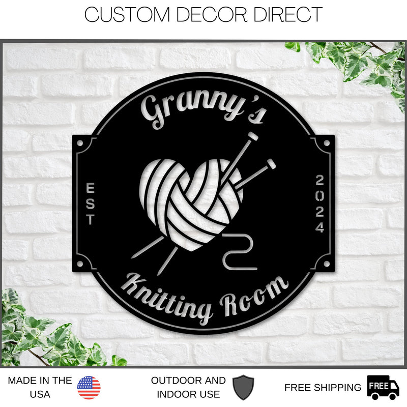 Knitting Sign, Custom Knitting Room Sign, Personalized, Metal Knitting Hobby Sign, Mom Grandma Hobby Gift, Knitting Decor, Knitting Lover