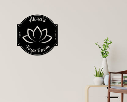 Yoga Metal Sign, Personalized Yoga Sign, Yoga Studio Decor, Lotus Flower sign , Yoga Room Name Sign, Mother's Day Gift, Gift for Her, Zen