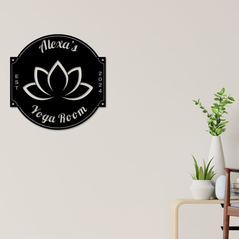 Yoga Metal Sign, Personalized Yoga Sign, Yoga Studio Decor, Lotus Flower sign , Yoga Room Name Sign, Mother's Day Gift, Gift for Her, Zen