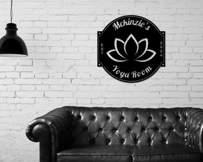 Yoga Metal Sign, Personalized Yoga Sign, Yoga Studio Decor, Lotus Flower sign , Yoga Room Name Sign, Mother's Day Gift, Gift for Her, Zen