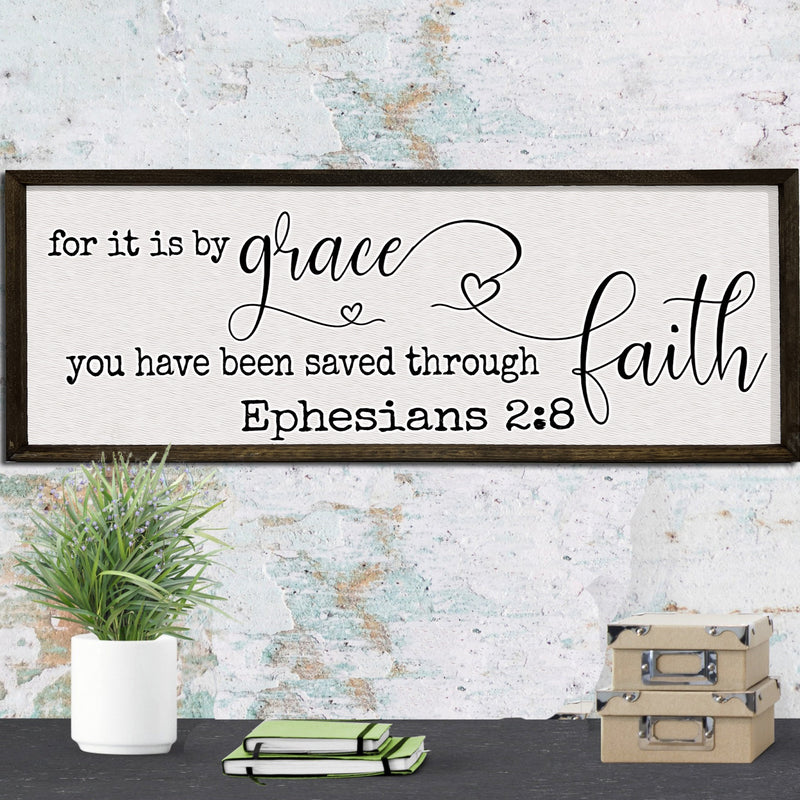 Saved by Grace through Faith - Wood Sign - Framed