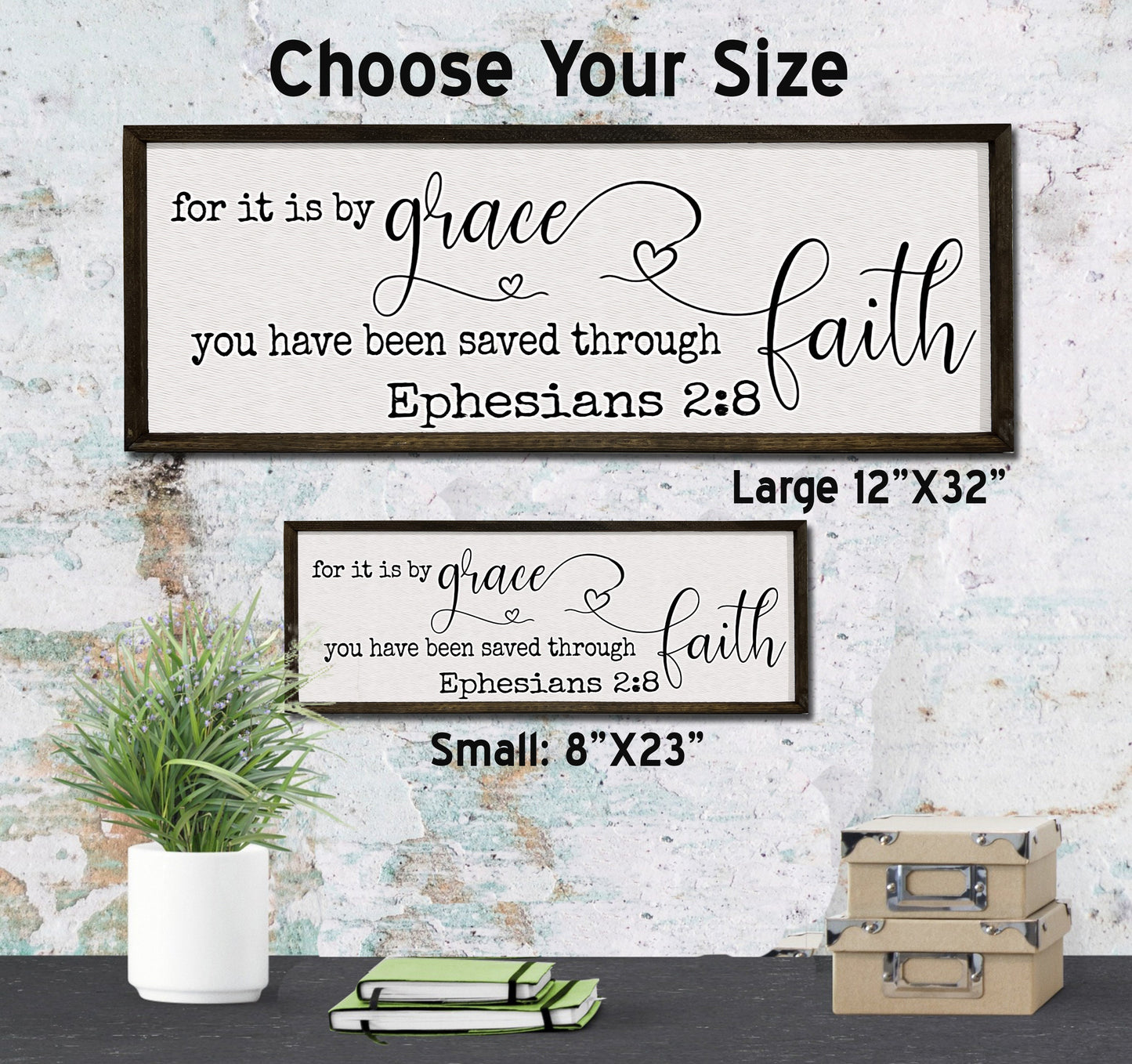 Saved by Grace through Faith - Wood Sign - Framed