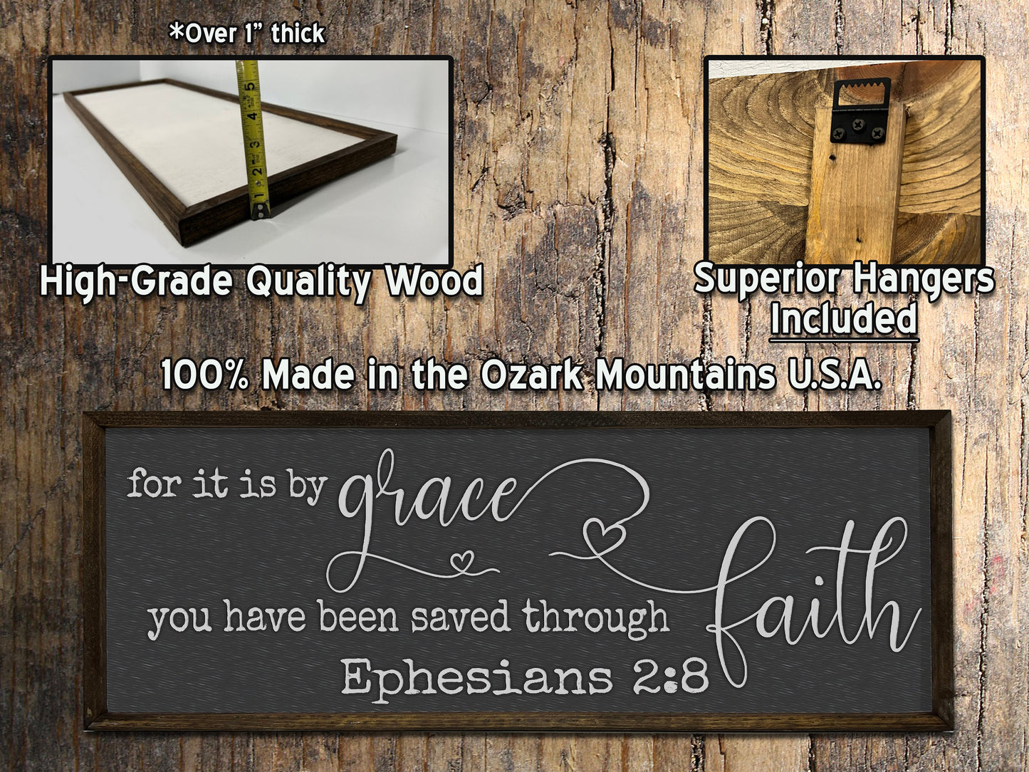 Saved by Grace through Faith - Wood Sign - Framed