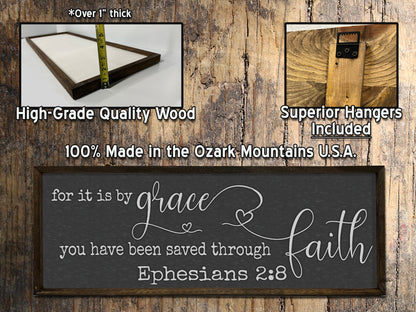 Saved by Grace through Faith - Wood Sign - Framed