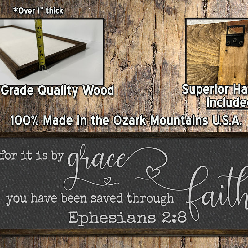 Saved by Grace through Faith - Wood Sign - Framed