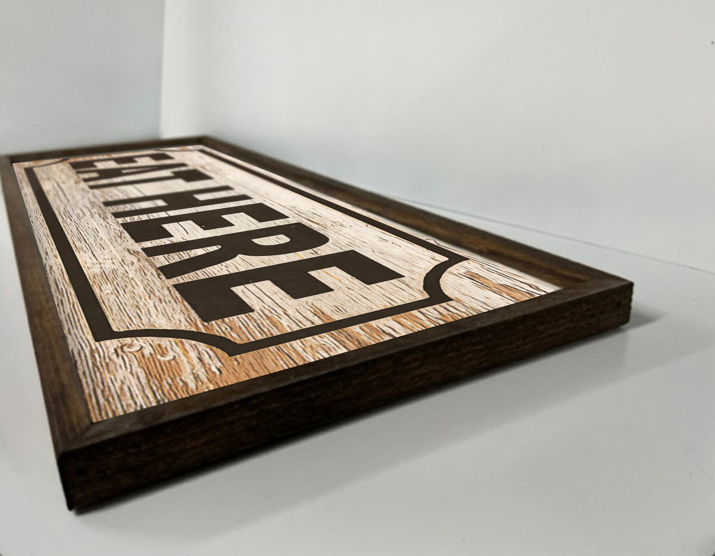 Eat Here - Rustic Farmhouse Wood Framed Sign