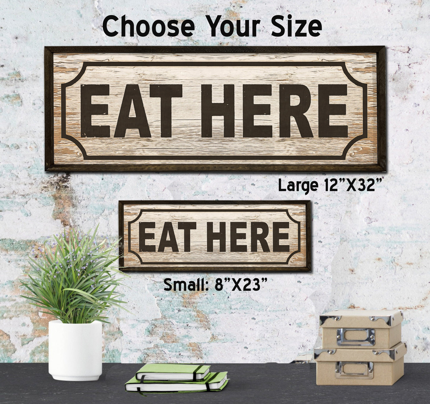 Eat Here - Retro Food Sign - Rustic Farmhouse Wood Framed Sign