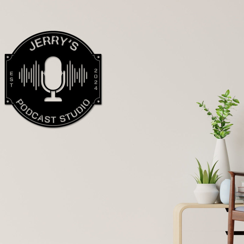 Podcast Studio Sign, Podcast Room Sign, Podcast Logo, Metal Sign, Podcast Decor, Podcast name Sign, Earphones Custom Sign, Microphone