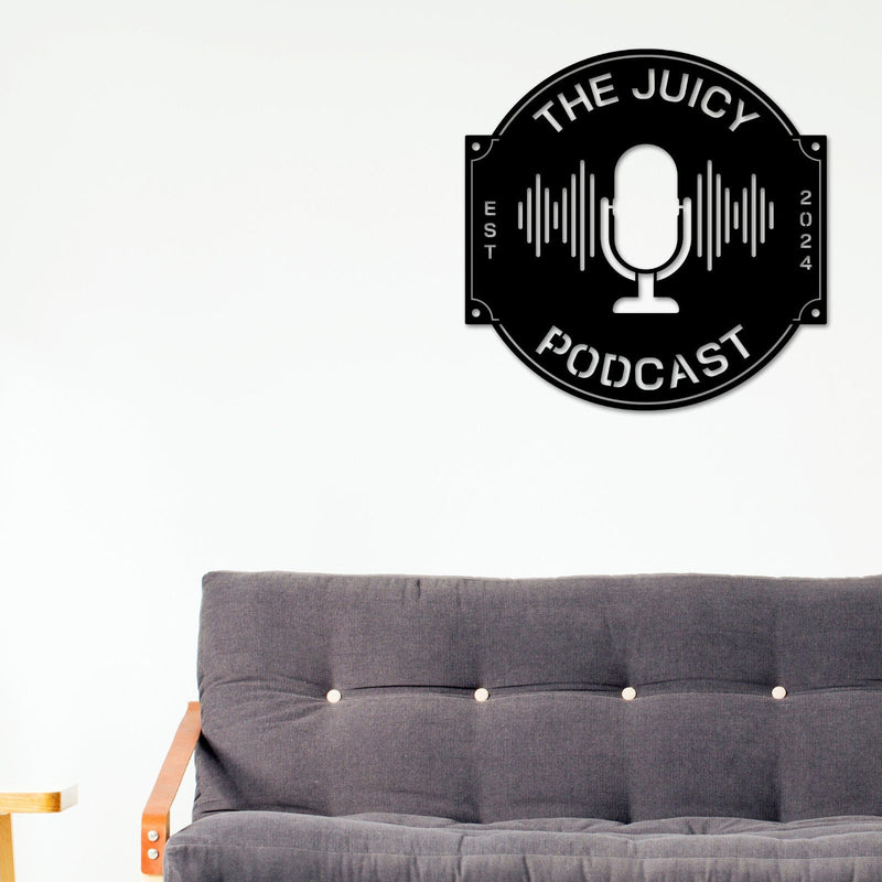 Podcast Studio Sign, Podcast Room Sign, Podcast Logo, Metal Sign, Podcast Decor, Podcast name Sign, Earphones Custom Sign, Microphone