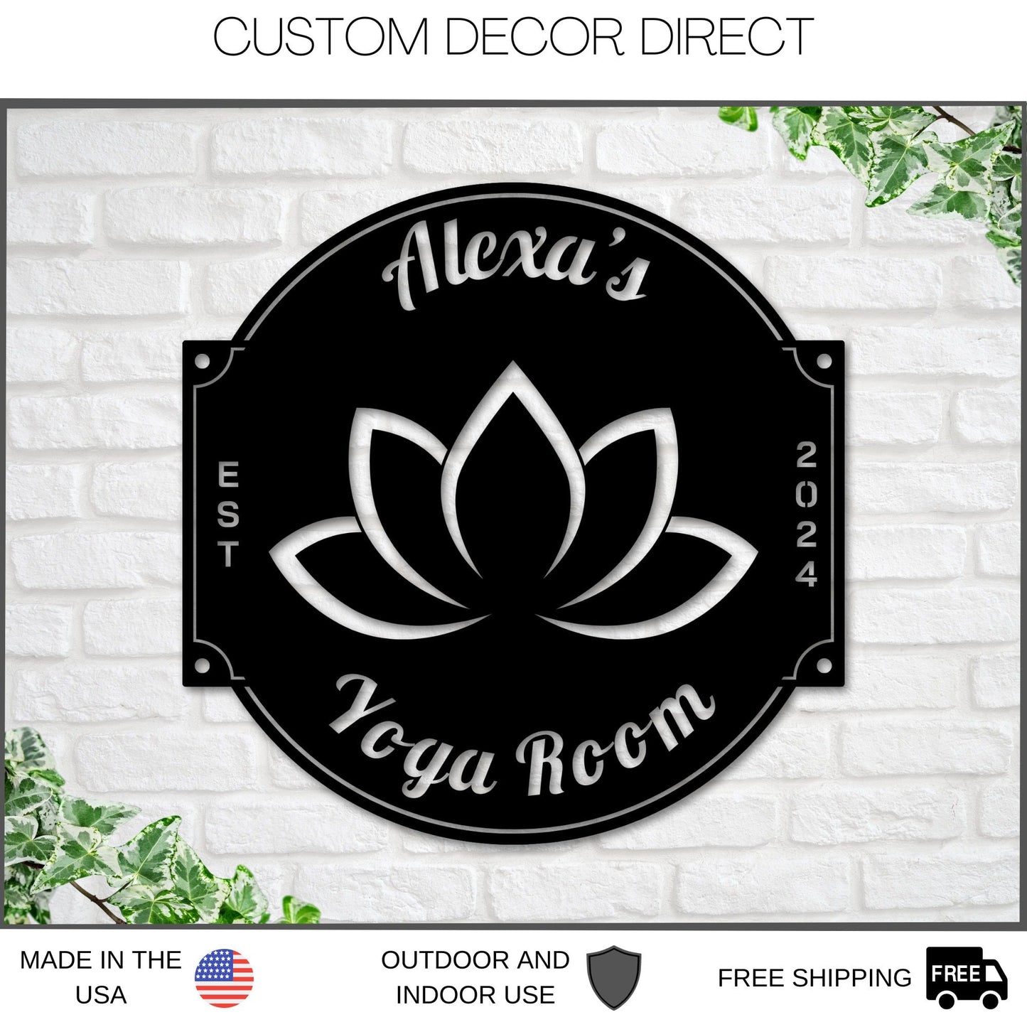Yoga Metal Sign, Personalized Yoga Sign, Yoga Studio Decor, Lotus Flower sign , Yoga Room Name Sign, Mother's Day Gift, Gift for Her, Zen