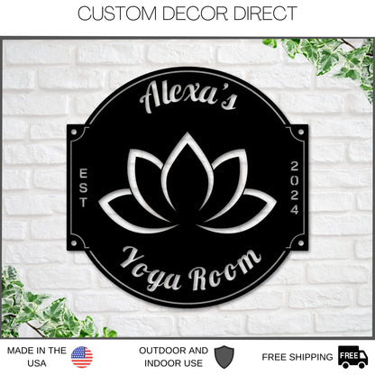 Yoga Metal Sign, Personalized Yoga Sign, Yoga Studio Decor, Lotus Flower sign , Yoga Room Name Sign, Mother's Day Gift, Gift for Her, Zen