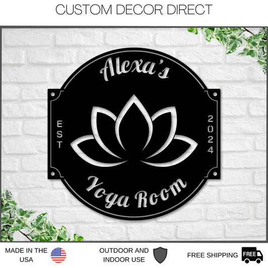 Yoga Metal Sign, Personalized Yoga Sign, Yoga Studio Decor, Lotus Flower sign , Yoga Room Name Sign, Mother's Day Gift, Gift for Her, Zen