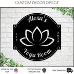 Yoga Metal Sign, Personalized Yoga Sign, Yoga Studio Decor, Lotus Flower sign , Yoga Room Name Sign, Mother's Day Gift, Gift for Her, Zen