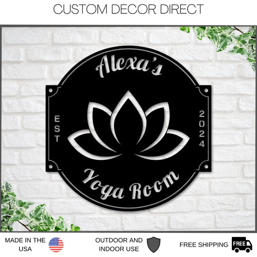 Yoga Metal Sign, Personalized Yoga Sign, Yoga Studio Decor, Lotus Flower sign , Yoga Room Name Sign, Mother's Day Gift, Gift for Her, Zen