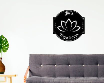Yoga Metal Sign, Personalized Yoga Sign, Yoga Studio Decor, Lotus Flower sign , Yoga Room Name Sign, Mother's Day Gift, Gift for Her, Zen
