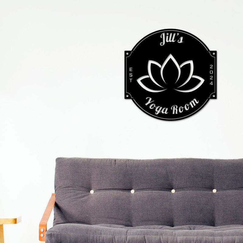 Yoga Metal Sign, Personalized Yoga Sign, Yoga Studio Decor, Lotus Flower sign , Yoga Room Name Sign, Mother's Day Gift, Gift for Her, Zen