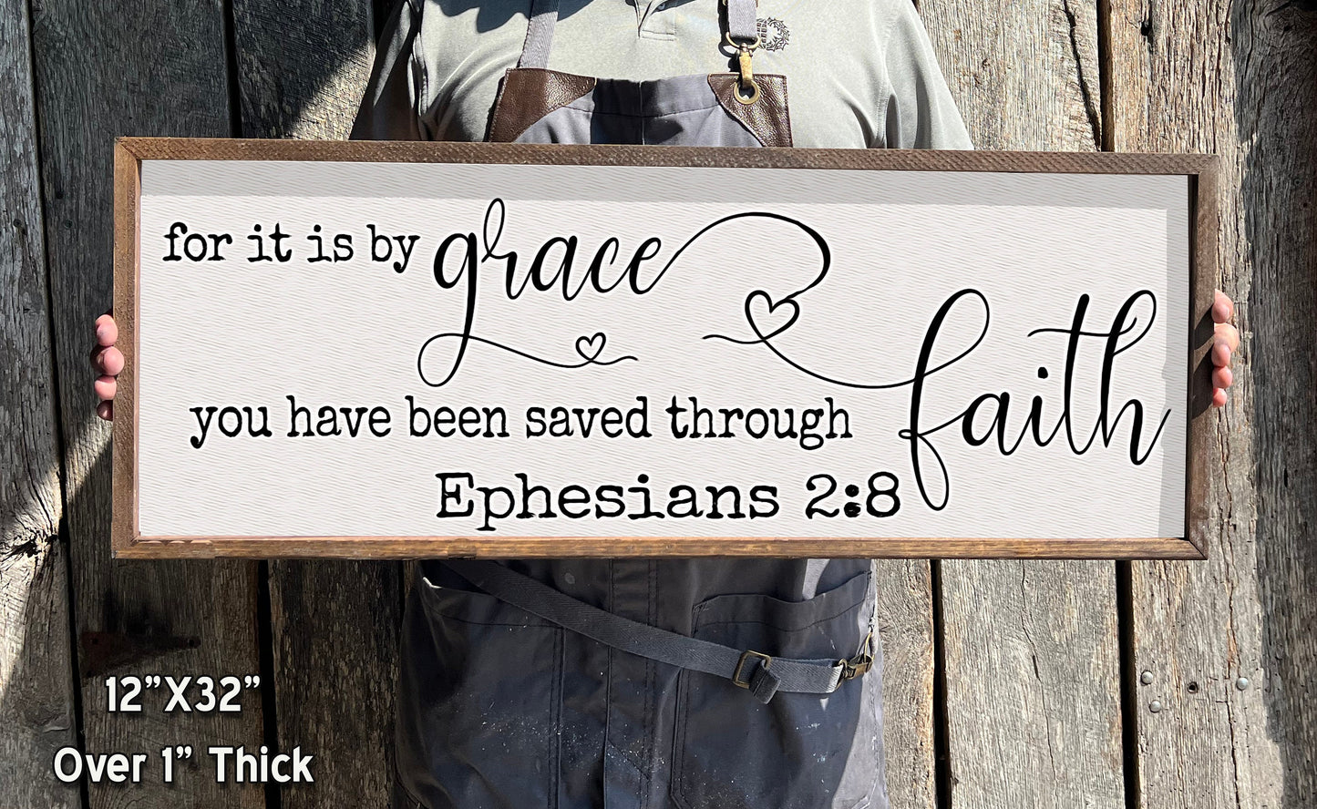 Saved by Grace through Faith - Wood Sign - Framed