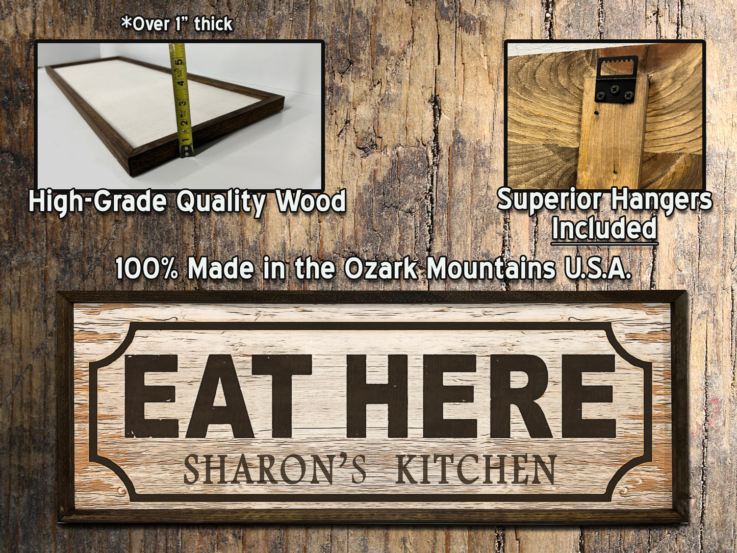 Eat Here - Retro Food Sign - Rustic Farmhouse Wood Framed Sign