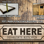 Eat Here - Retro Food Sign - Rustic Farmhouse Wood Framed Sign