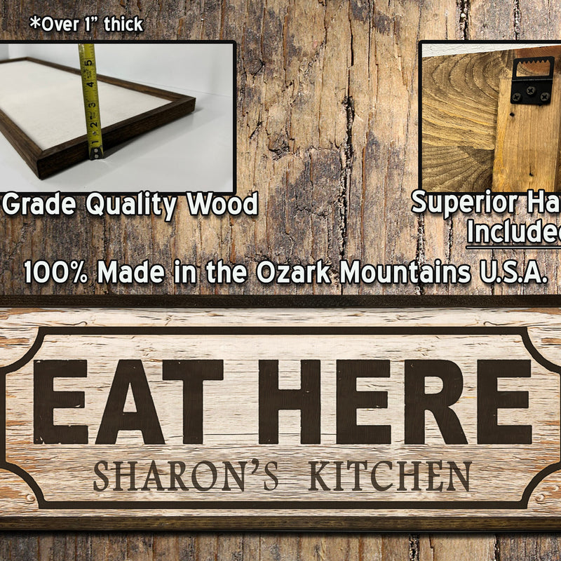 Eat Here - Retro Food Sign - Rustic Farmhouse Wood Framed Sign