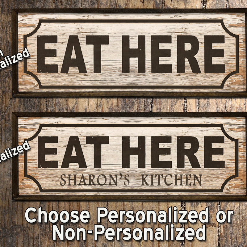 Eat Here - Retro Food Sign - Rustic Farmhouse Wood Framed Sign