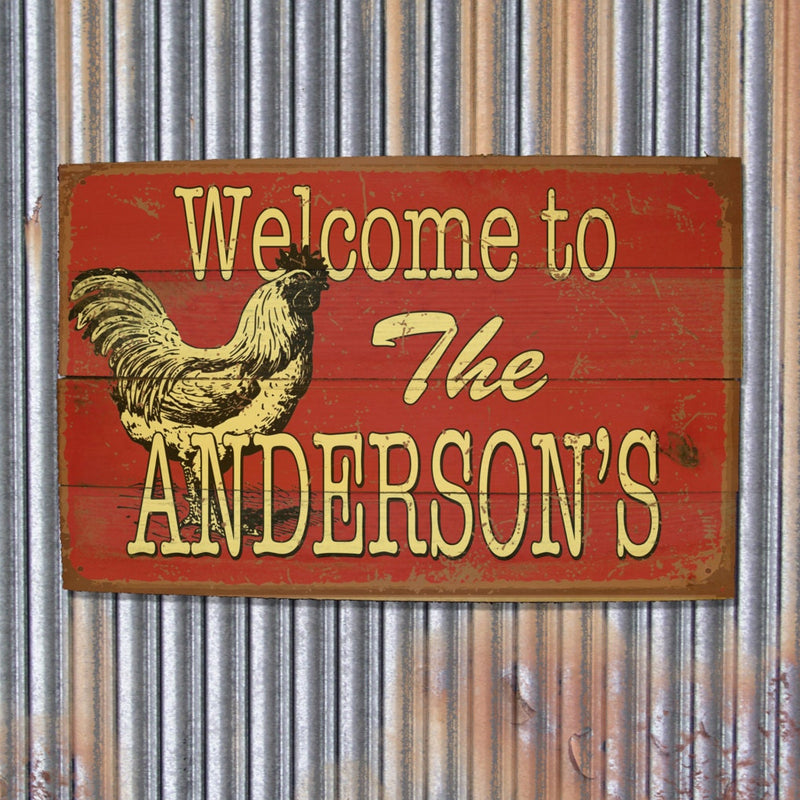 Custom Barn Wood Sign with Rooster.  Personalization included.