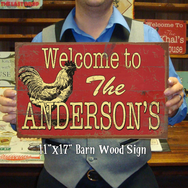 Custom Barn Wood Sign with Rooster.  Personalization included.