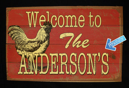 Custom Barn Wood Sign with Rooster.  Personalization included.