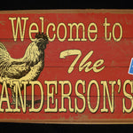 Custom Barn Wood Sign with Rooster.  Personalization included.