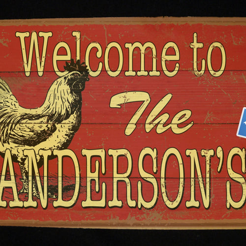 Custom Barn Wood Sign with Rooster.  Personalization included.