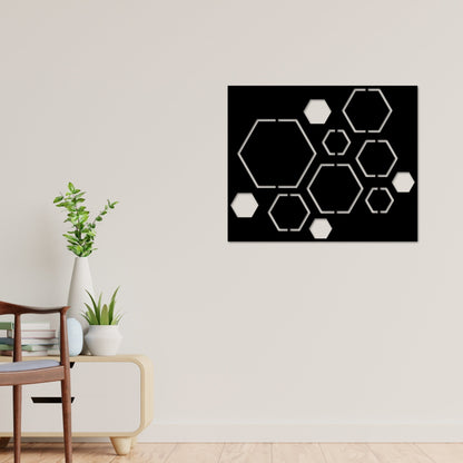 Abstract Metal Wall Art, Hexagon Wall Art, Bee Hive Honey Comb Art, Metal Wall Art, Home Decor, Minimalist Line Art, Home Office