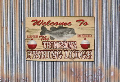 Custom, Personalized Fishing Lodge Barn Wood Sign