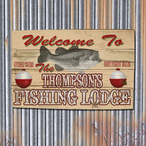 Personalized Fishing Lodge barn wood sign