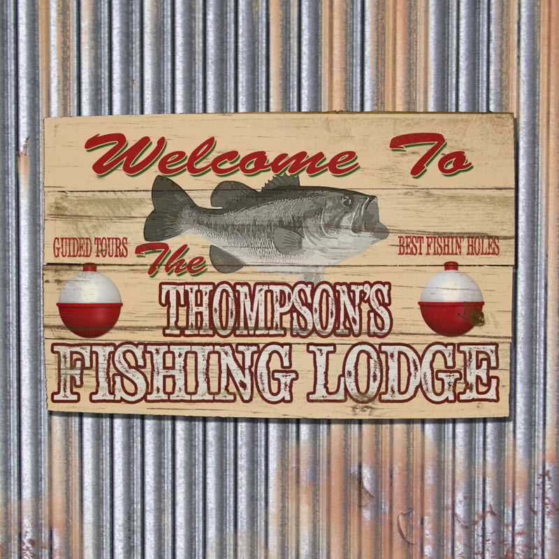 Custom, Personalized Fishing Lodge Barn Wood Sign