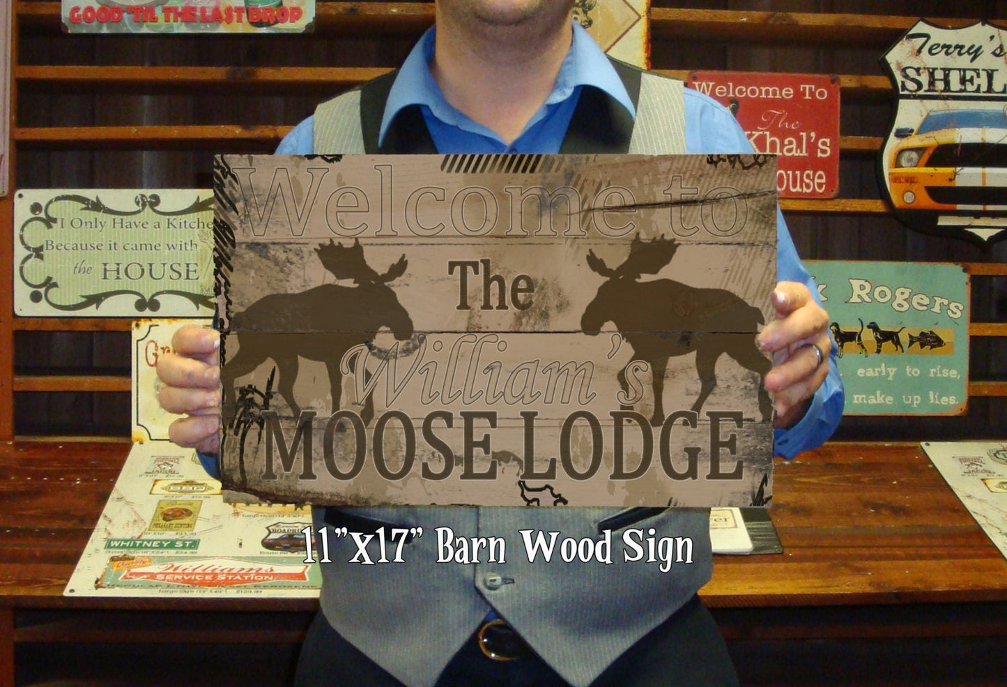 Custom, Personalized Moose Lodge Sign, Rustic Barn Wood, Vintage Barnwood Sign Customized for you.