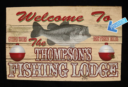 Custom, Personalized Fishing Lodge Barn Wood Sign