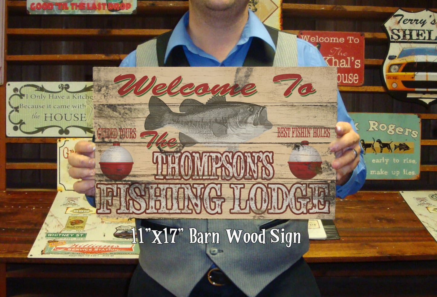 Custom, Personalized Fishing Lodge Barn Wood Sign