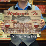 Custom, Personalized Fishing Lodge Barn Wood Sign