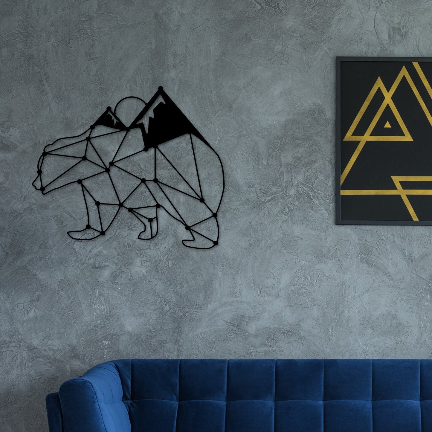 Geometric Bear Mountain Wall Art Metal, Geometric Wall Decor, Bear Mountain Range, Forest Wall Art, Living Room Wall art, Modern Art, Simple