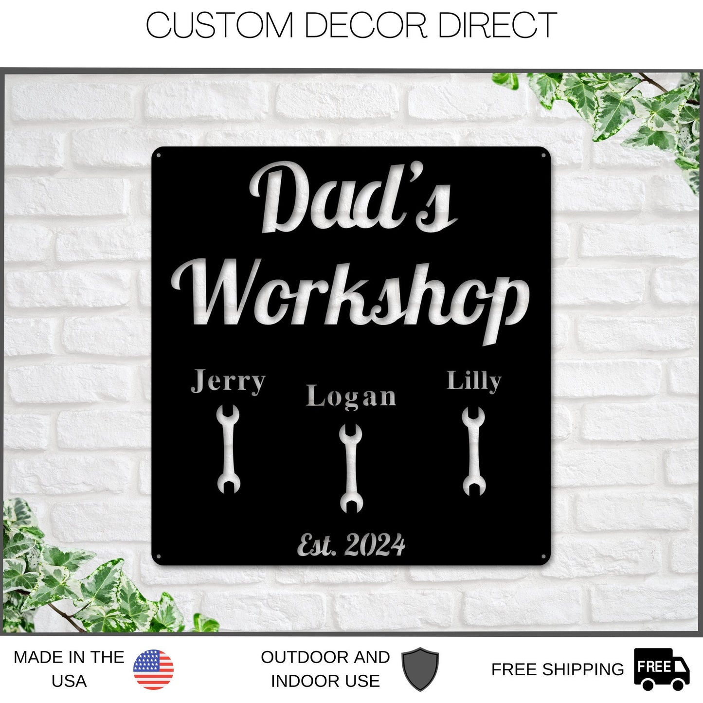 Pop Pop's Workshop Metal Sign, Dads Workshop, Grandpas Workshop Sign, Crescent Wrench, Gifts For Him, Custom Workshop Sign, Gift for Dad