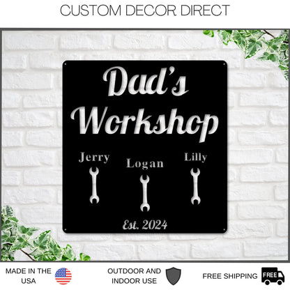 Pop Pop's Workshop Metal Sign, Dads Workshop, Grandpas Workshop Sign, Crescent Wrench, Gifts For Him, Custom Workshop Sign, Gift for Dad