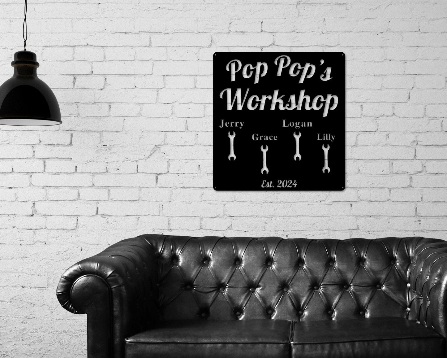 Pop Pop's Workshop Metal Sign, Dads Workshop, Grandpas Workshop Sign, Crescent Wrench, Gifts For Him, Custom Workshop Sign, Gift for Dad