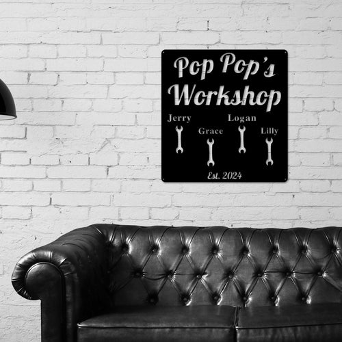 Pop Pop's Workshop Metal Sign, Dads Workshop, Grandpas Workshop Sign, Crescent Wrench, Gifts For Him, Custom Workshop Sign, Gift for Dad